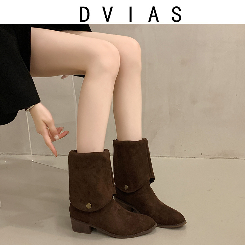 Ženske jahačke čizme – oštar nos, debeli pet 3–5 cm, visok vrat čizme, velur