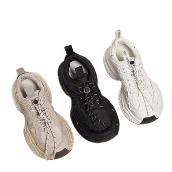 Ženske cipele tip dad shoes s debelim potplatom, PU gornji dio, gumena potplat, visina pete 3–5 cm, prednje šivanje s vezicama, povećanje visine, za sve sezone