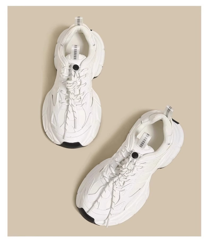 Ženske cipele tip dad shoes s debelim potplatom, PU gornji dio, gumena potplat, visina pete 3–5 cm, prednje šivanje s vezicama, povećanje visine, za sve sezone