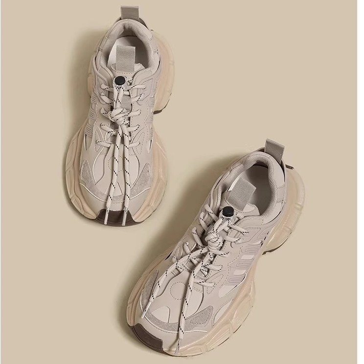 Ženske cipele tip dad shoes s debelim potplatom, PU gornji dio, gumena potplat, visina pete 3–5 cm, prednje šivanje s vezicama, povećanje visine, za sve sezone