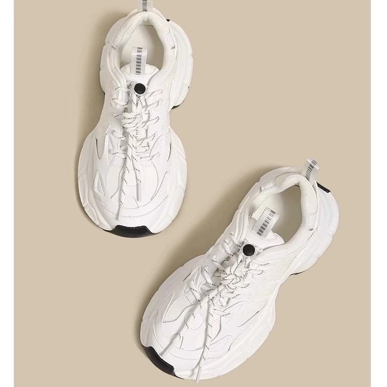 Ženske cipele tip dad shoes s debelim potplatom, PU gornji dio, gumena potplat, visina pete 3–5 cm, prednje šivanje s vezicama, povećanje visine, za sve sezone