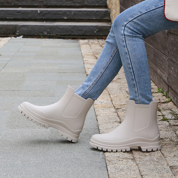 Zhe Star moterų lietaus batai, viršus iš TPE, žemas kulnas 1–3 cm, trumpas vamzdelis, tvirtas padas