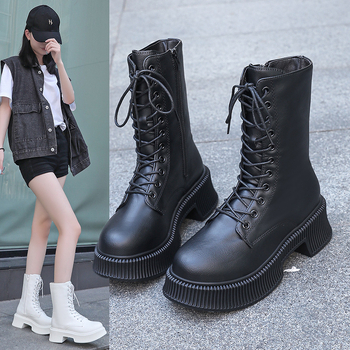 Ženske Martin čizme do polovice potkoljenice, korejski stil, okrugla prst, 3–5 cm srednji potpetica, bočni zip