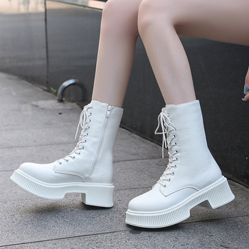 Ženske Martin čizme do polovice potkoljenice, korejski stil, okrugla prst, 3–5 cm srednji potpetica, bočni zip