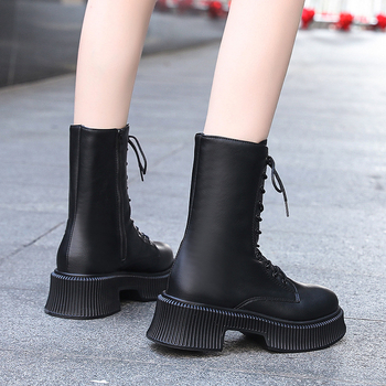 Ženske Martin čizme do polovice potkoljenice, korejski stil, okrugla prst, 3–5 cm srednji potpetica, bočni zip