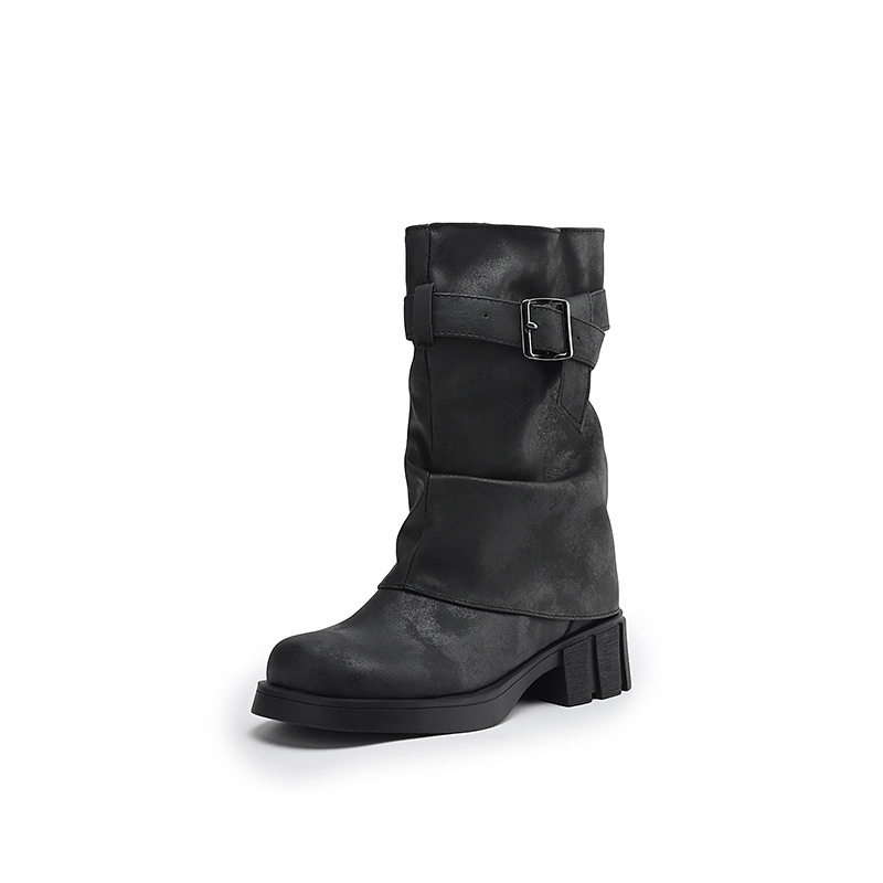 Moderne čizme od umjetne kože, gumena potplata, srednji potpetica 3-5 cm, okrugla vrh, niski kroj čizme