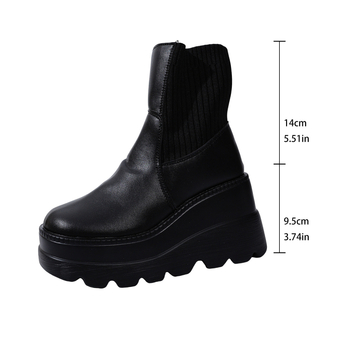 Ženske goth platform čizme s patchworkom od pletene tkanine, gornji dio od platna+PU, gumeni potplat, srednji dio potkoljenice, visina platforme 6-8 cm