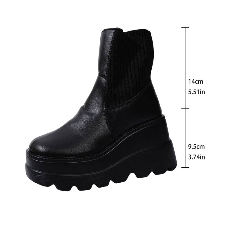 Ženske goth platform čizme s patchworkom od pletene tkanine, gornji dio od platna+PU, gumeni potplat, srednji dio potkoljenice, visina platforme 6-8 cm