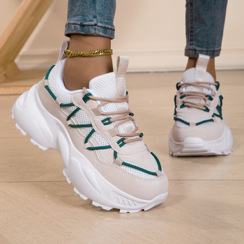 Ženske tenisice s PU + mrežastim gornjim dijelom, prozračne, okrugli nos, niski profil, EVA potplat