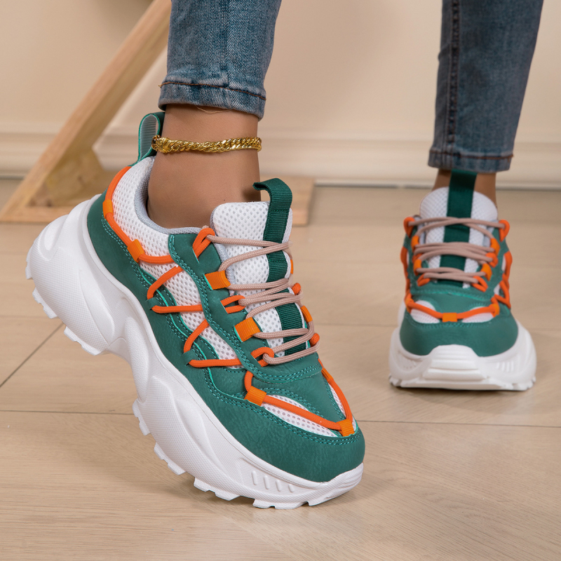 Ženske tenisice s PU + mrežastim gornjim dijelom, prozračne, okrugli nos, niski profil, EVA potplat