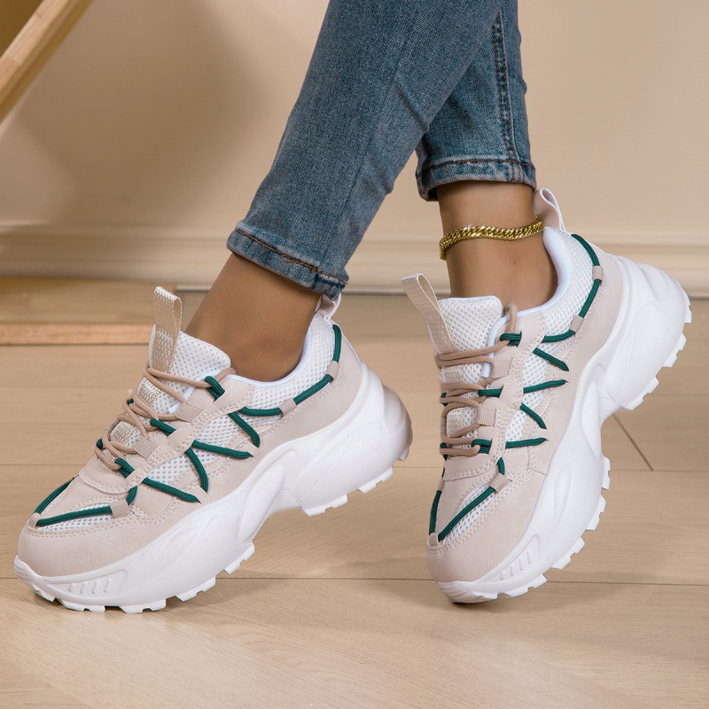 Ženske tenisice s PU + mrežastim gornjim dijelom, prozračne, okrugli nos, niski profil, EVA potplat