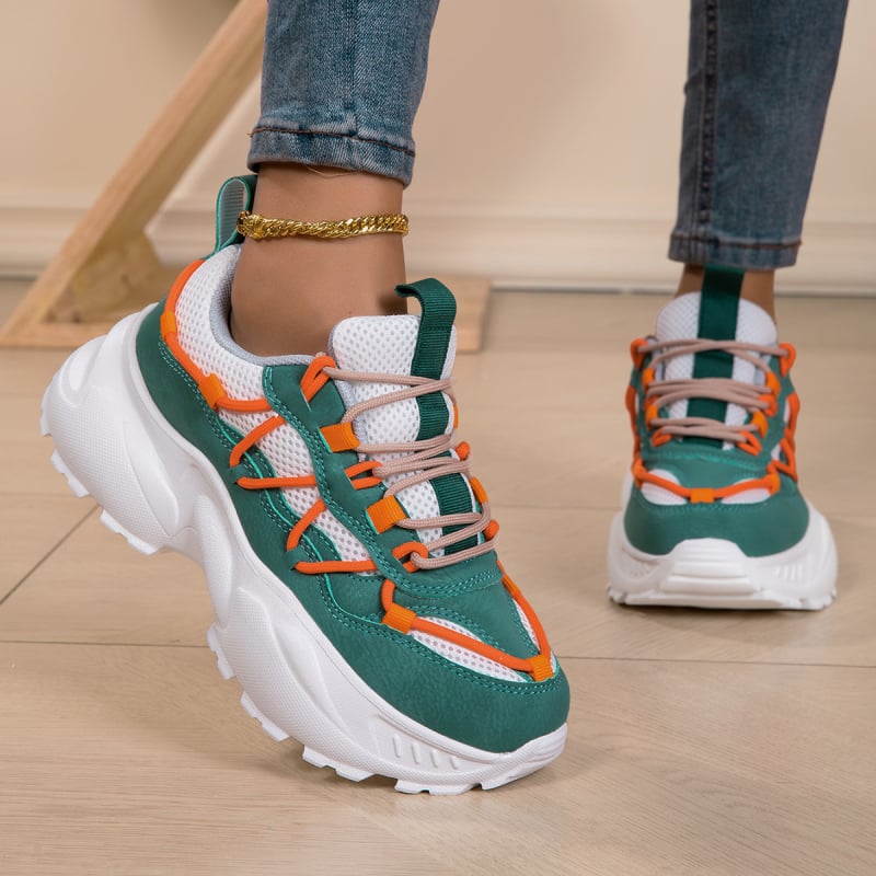 Ženske tenisice s PU + mrežastim gornjim dijelom, prozračne, okrugli nos, niski profil, EVA potplat