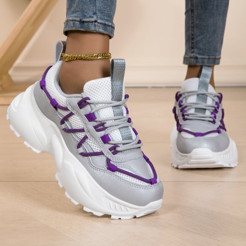 Ženske tenisice s PU + mrežastim gornjim dijelom, prozračne, okrugli nos, niski profil, EVA potplat