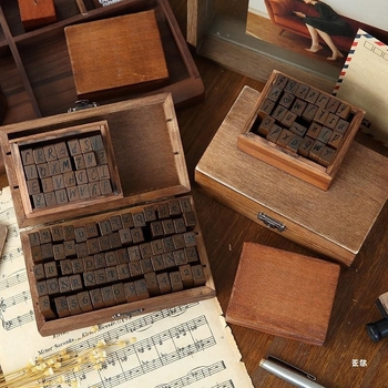 Set retro de ștampile pentru jurnal, cu litere mari și mici, cifre chinezești și ștampile de dată