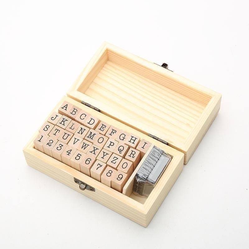 Set retro de ștampile pentru jurnal, cu litere mari și mici, cifre chinezești și ștampile de dată