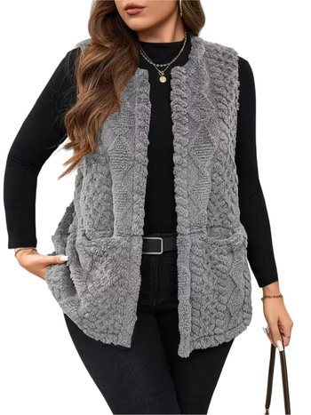 Ženska srednje duga pletena vest s okruglim izrezom, jednobojna, materijal: poliester, punilo: poliester-bambuk, jesen 2025