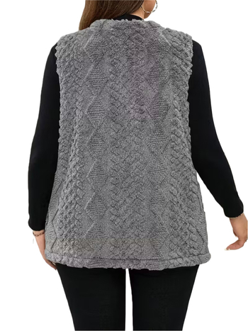 Ženska srednje duga pletena vest s okruglim izrezom, jednobojna, materijal: poliester, punilo: poliester-bambuk, jesen 2025