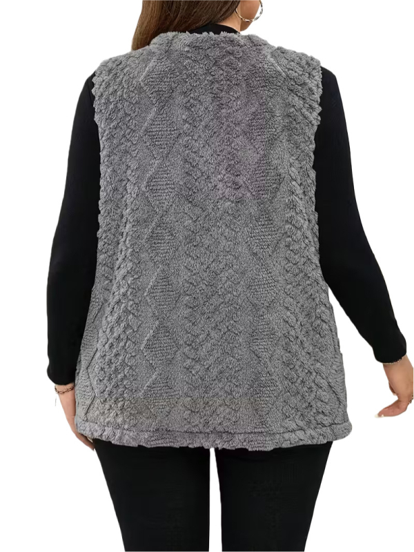 Ženska srednje duga pletena vest s okruglim izrezom, jednobojna, materijal: poliester, punilo: poliester-bambuk, jesen 2025