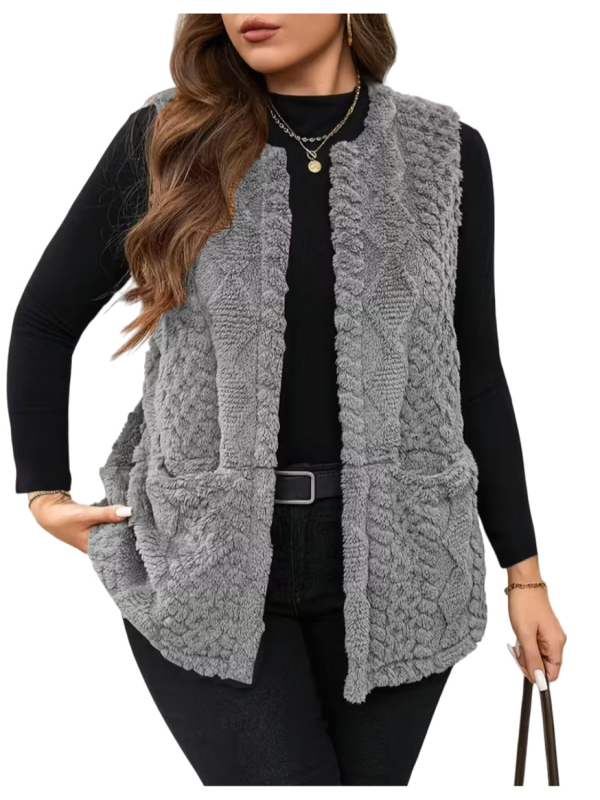 Ženska srednje duga pletena vest s okruglim izrezom, jednobojna, materijal: poliester, punilo: poliester-bambuk, jesen 2025