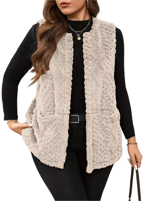 Ženska srednje duga pletena vest s okruglim izrezom, jednobojna, materijal: poliester, punilo: poliester-bambuk, jesen 2025