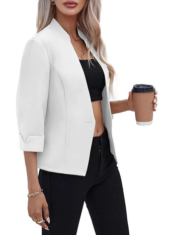 Ženski lagani blazer s stojećim ovratnikom, 3/4 rukava, uski kroj, poliester tkanina, duljina 50–65 cm