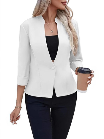 Ženski lagani blazer s stojećim ovratnikom, 3/4 rukava, uski kroj, poliester tkanina, duljina 50–65 cm