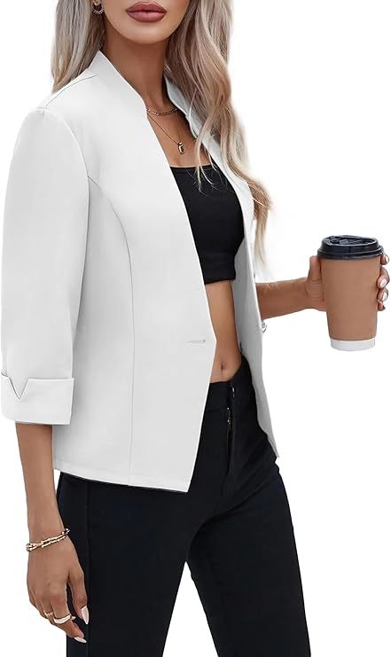 Ženski lagani blazer s stojećim ovratnikom, 3/4 rukava, uski kroj, poliester tkanina, duljina 50–65 cm