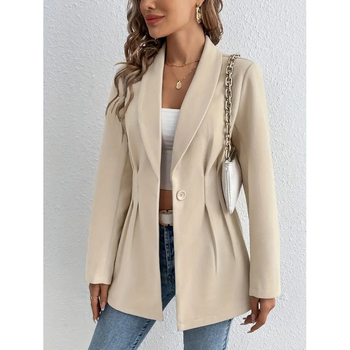 Dámsky kabát s golierom sako, jeden gomb, Regular fit, stredná dĺžka 65–80 cm, polyester ≥95%, dlhý rukáv, elegantný kancelársky štýl