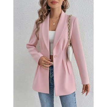 Dámsky kabát s golierom sako, jeden gomb, Regular fit, stredná dĺžka 65–80 cm, polyester ≥95%, dlhý rukáv, elegantný kancelársky štýl