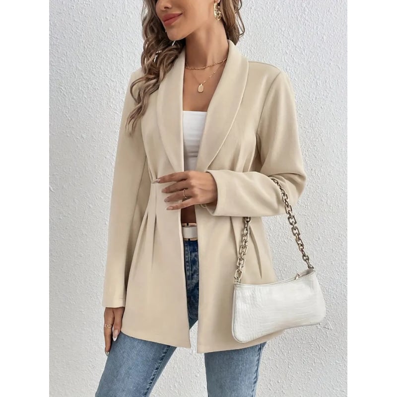 Dámsky kabát s golierom sako, jeden gomb, Regular fit, stredná dĺžka 65–80 cm, polyester ≥95%, dlhý rukáv, elegantný kancelársky štýl