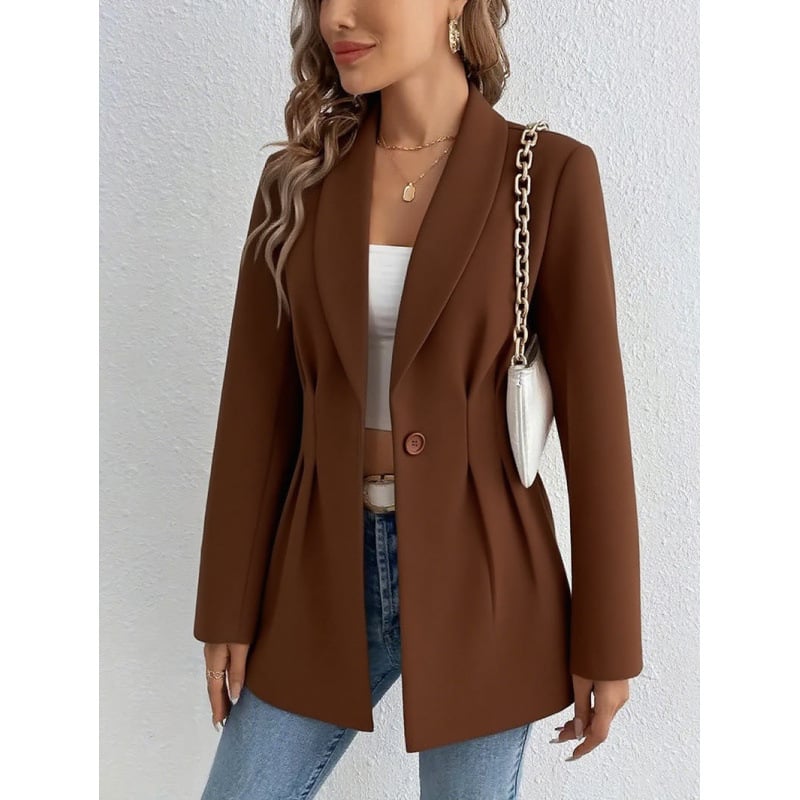 Dámsky kabát s golierom sako, jeden gomb, Regular fit, stredná dĺžka 65–80 cm, polyester ≥95%, dlhý rukáv, elegantný kancelársky štýl