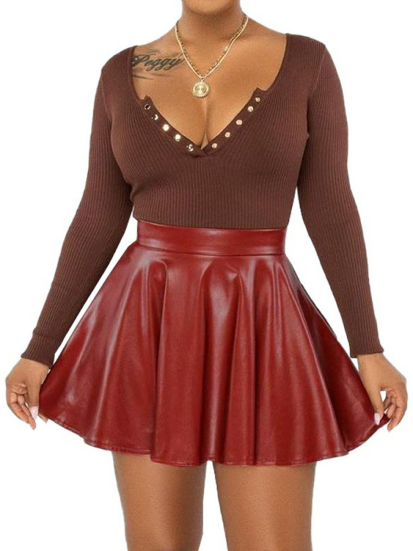 PU tutu suknja s visokim pojasom, kratka, plisirana, detalji kolaža