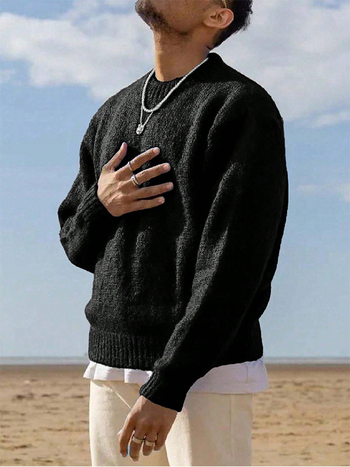 Muški džemper s okruglim izrezom, slobodan kroj, dugi rukavi, 100% akril