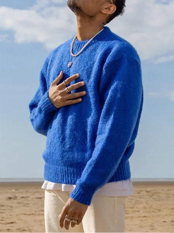 Muški džemper s okruglim izrezom, slobodan kroj, dugi rukavi, 100% akril