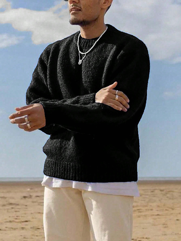 Muški džemper s okruglim izrezom, slobodan kroj, dugi rukavi, 100% akril