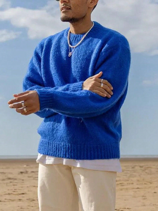 Muški džemper s okruglim izrezom, slobodan kroj, dugi rukavi, 100% akril