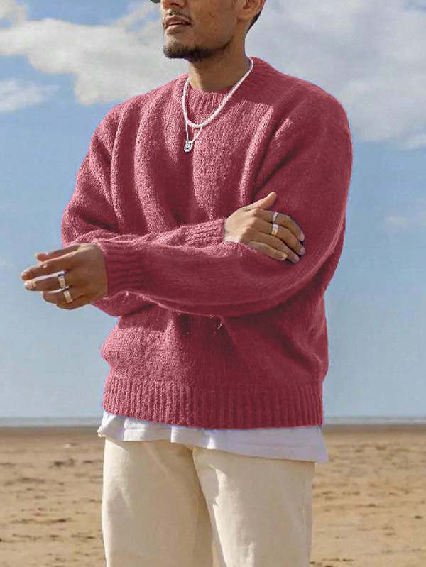 Muški džemper s okruglim izrezom, slobodan kroj, dugi rukavi, 100% akril