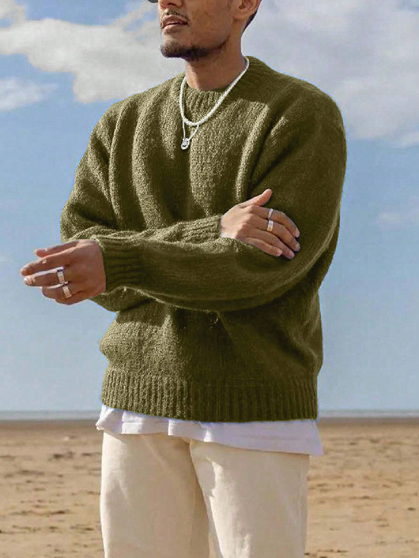 Muški džemper s okruglim izrezom, slobodan kroj, dugi rukavi, 100% akril