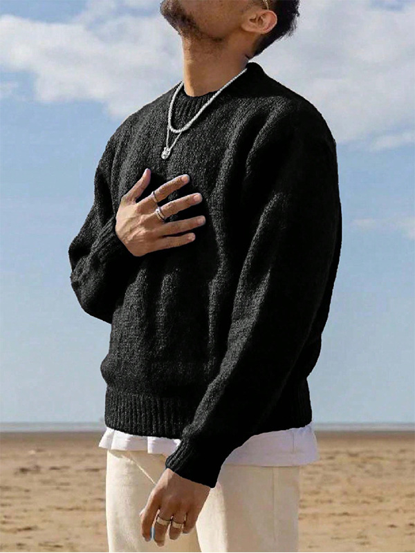 Muški džemper s okruglim izrezom, slobodan kroj, dugi rukavi, 100% akril