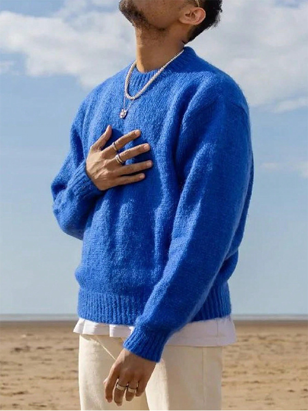 Muški džemper s okruglim izrezom, slobodan kroj, dugi rukavi, 100% akril