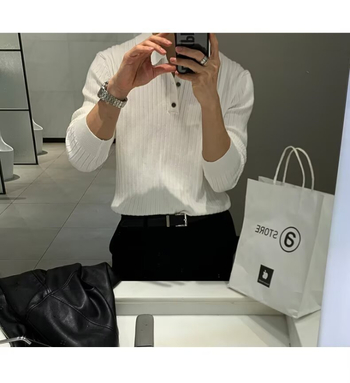 Muška pletena košulja slim-fit s okruglim izrezom, kratkim rukavima, chenille tkanina, 80% poliestera, minimalistička intarsija