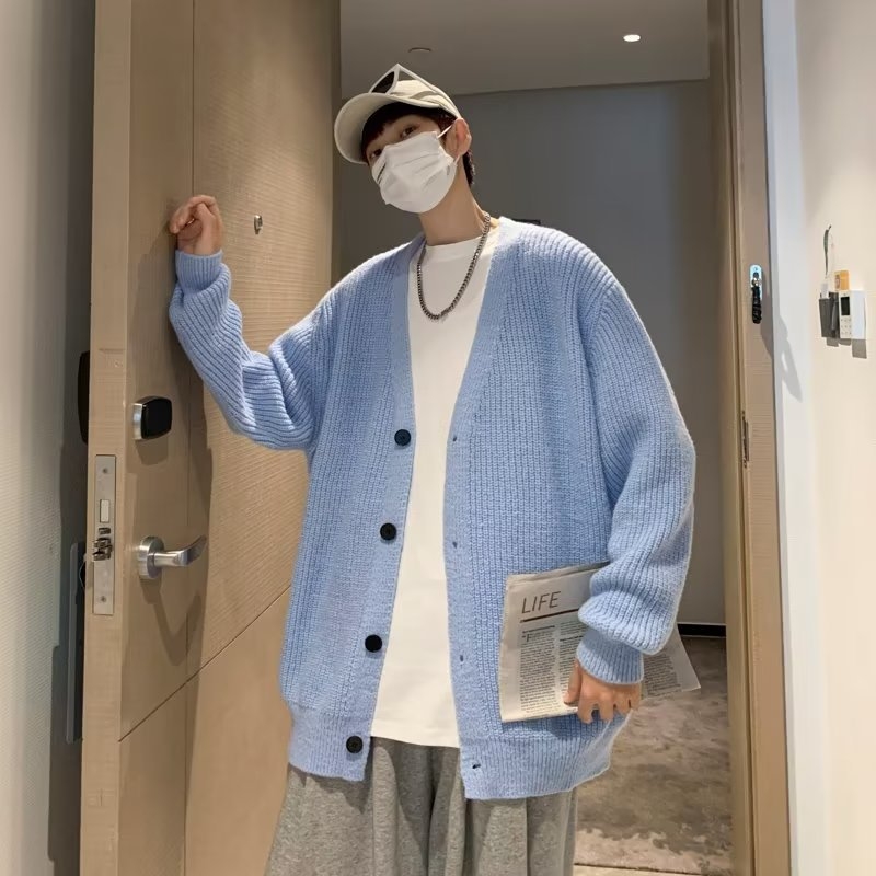 Muški kardigan s V-izrezom, opuštena silueta, pleteni, dugi rukavi