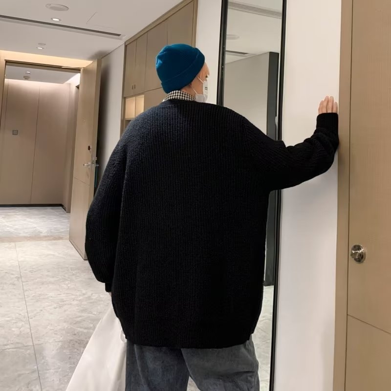 Muški kardigan s V-izrezom, opuštena silueta, pleteni, dugi rukavi