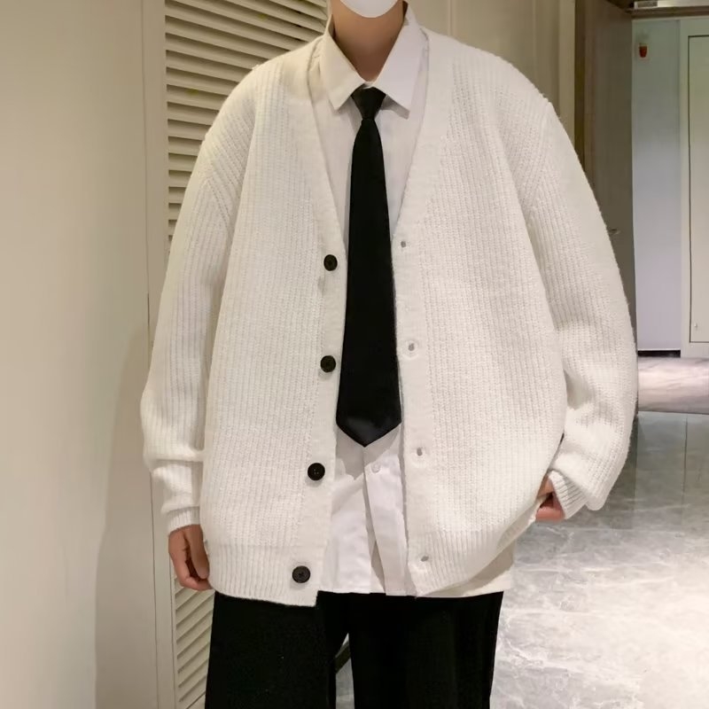 Muški kardigan s V-izrezom, opuštena silueta, pleteni, dugi rukavi