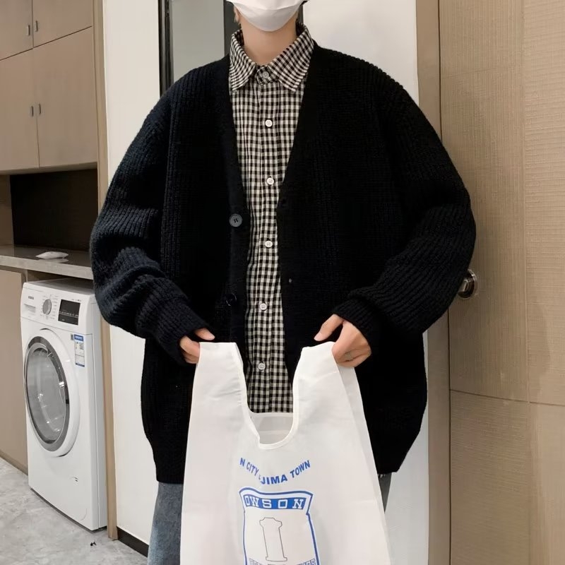 Muški kardigan s V-izrezom, opuštena silueta, pleteni, dugi rukavi