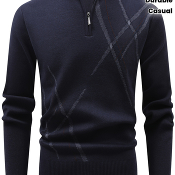 Muški pleteni džemper s polu-zipom, debeli materijal, okrugli ovratnik, opušten kroj, 98% poliester