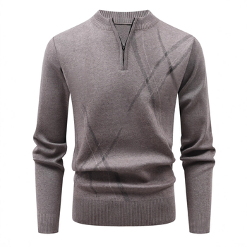 Muški pleteni džemper s polu-zipom, debeli materijal, okrugli ovratnik, opušten kroj, 98% poliester