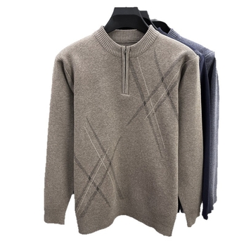 Muški pleteni džemper s polu-zipom, debeli materijal, okrugli ovratnik, opušten kroj, 98% poliester