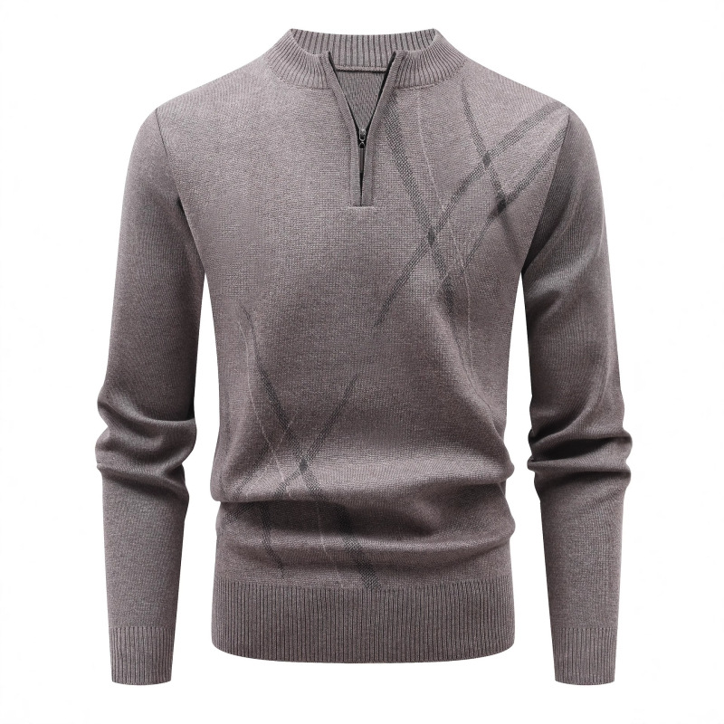 Muški pleteni džemper s polu-zipom, debeli materijal, okrugli ovratnik, opušten kroj, 98% poliester