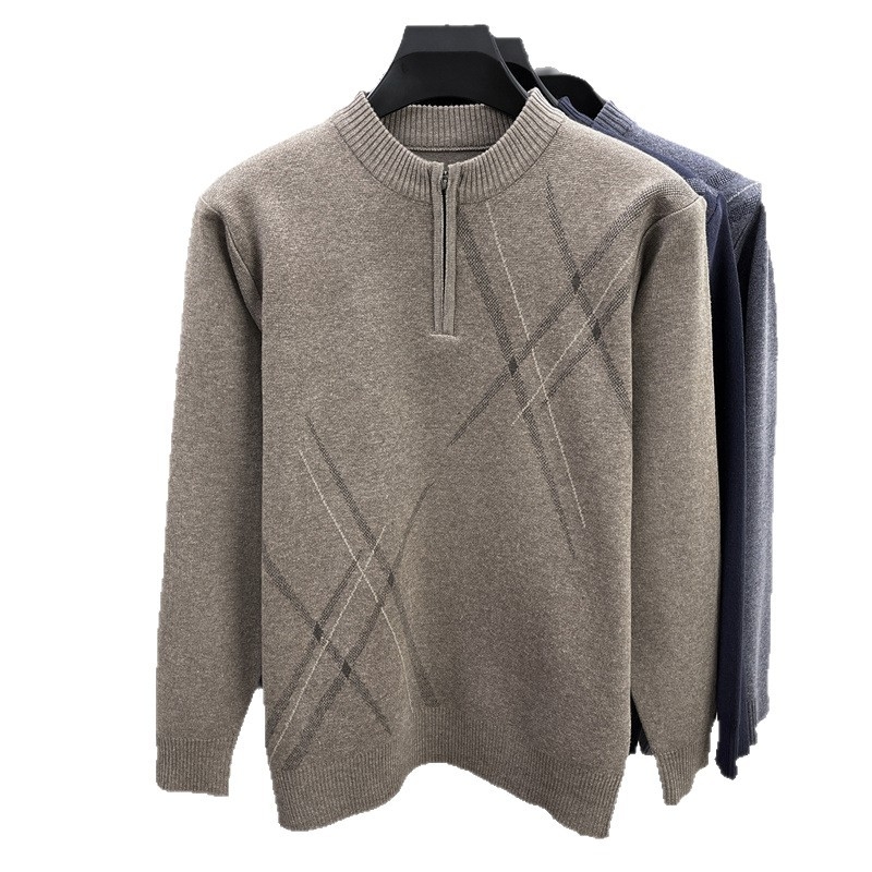 Muški pleteni džemper s polu-zipom, debeli materijal, okrugli ovratnik, opušten kroj, 98% poliester